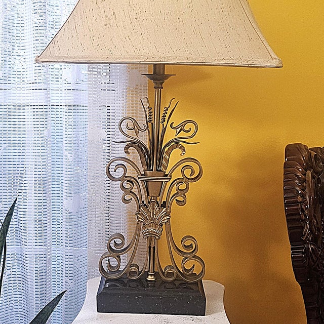 Vintage Maitland-Smith Neoclassical Brass Scrollwork Table Lamp For Sale - Image 14 of 18