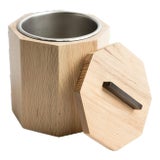 White Oak Wood Ice Bucket with Black Patina Steel Hardware and Stainless Insert For Sale