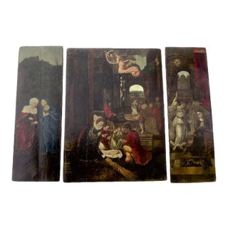 17th Century Italian School Triptych of the Nativity, Annunciation and St. Anne & Mary Oil Painting - Set of 3 For Sale