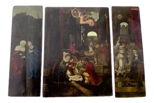 17th Century Italian School Triptych of the Nativity, Annunciation and St. Anne & Mary Oil Painting - Set of 3