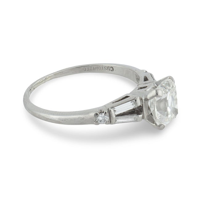 1930s Art Deco Gia 1.50 Carat Old Mine Cut Diamond Platinum Engagement Ring, Size 7.5 For Sale - Image 4 of 7