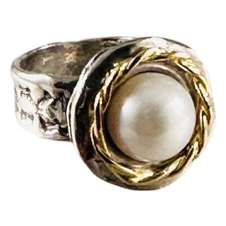 Sterling Silver & Vermeil Pearl Ring Sz 6 New! For Sale