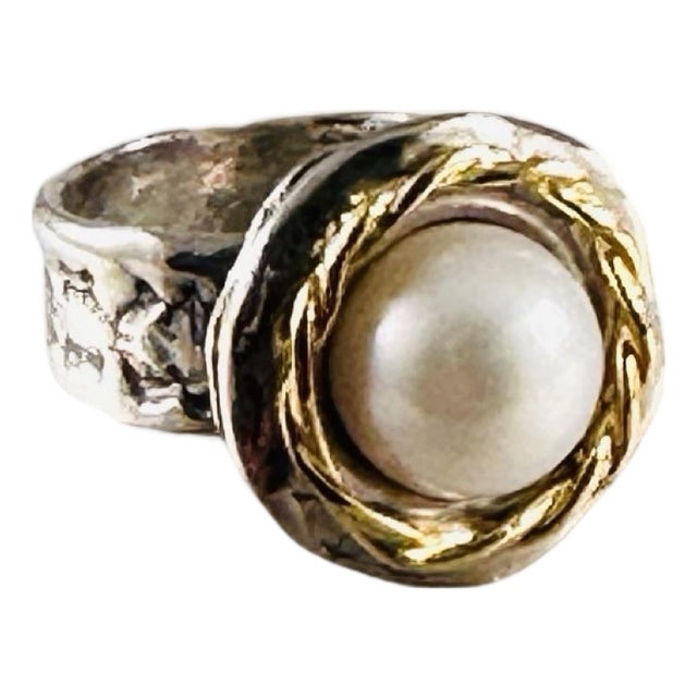 Sterling Silver & Vermeil Pearl Ring Sz 6 New! For Sale