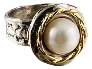 Sterling Silver & Vermeil Pearl Ring Sz 6 New!