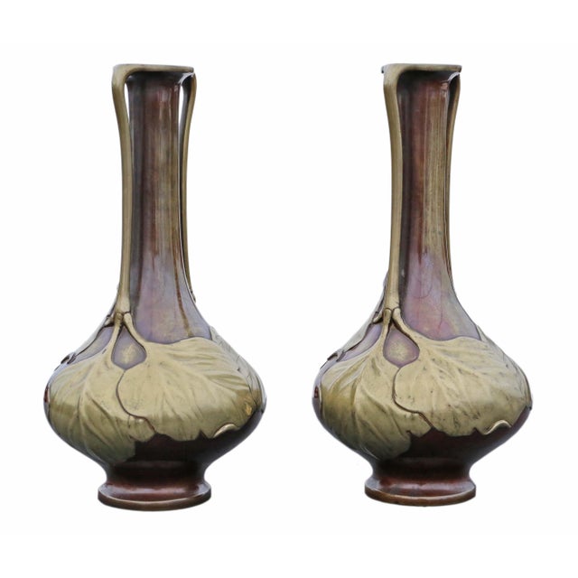 1910s Large Antique Japanese Meiji Metal Vases, 1910, Set of 2 For Sale - Image 5 of 10