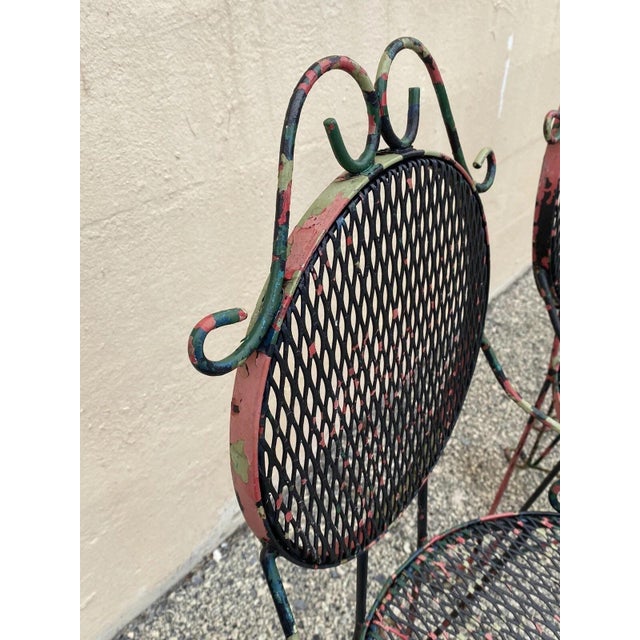 Vintage Victorian Style Small Wrought Iron Camo Paint Garden Patio Chair - Set 4 For Sale - Image 11 of 12