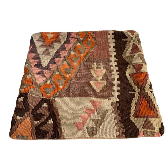 Tan Kilim Rug Pillow Cushion Cover Moroccan Style Aztec Print Textile For Sale - Image 8 of 8