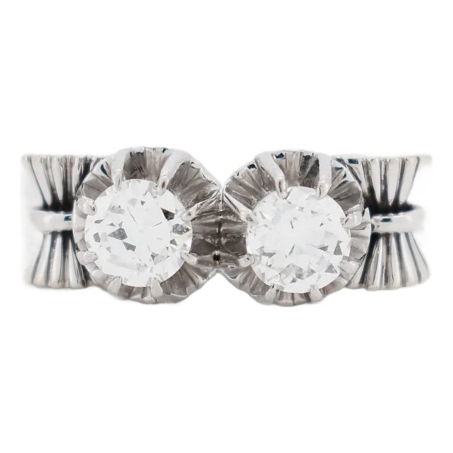 Vintage You and Me Ring in Gold, Platinum and Diamonds, Size 5.75 For Sale