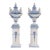 Pair of Vintage Monumental 79” Italian Blue & White Glazed Ceramic Lidded Urns on Pedestals For Sale