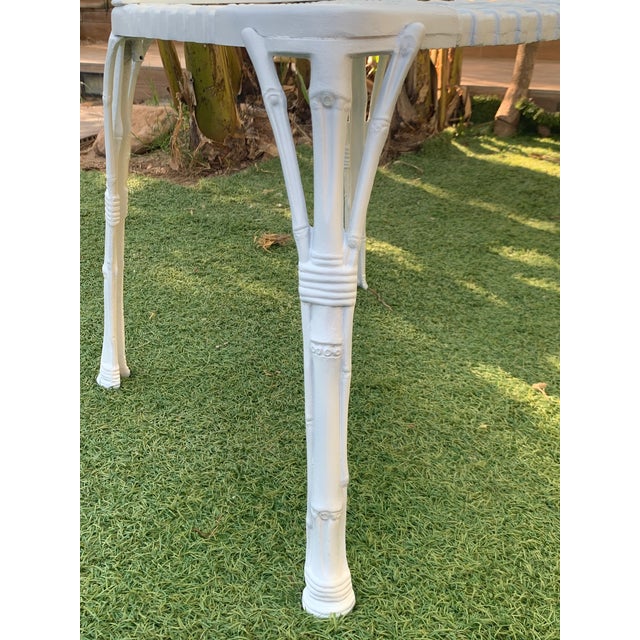 20th Renaissance Revival Style Cast Iron White Garden Chairs in Faux Bamboo - a Pair For Sale - Image 10 of 11