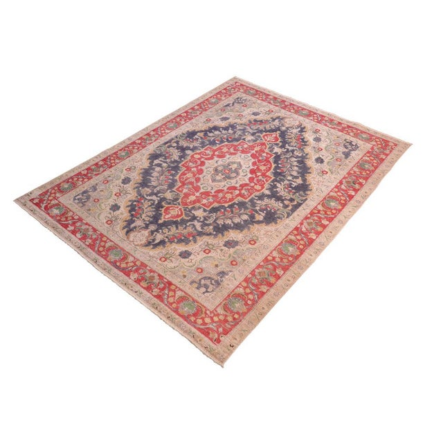 Shabby Chic 1990's Vintage Blue/Red Wool Rug - 7'10'' X 10'8'' For Sale - Image 3 of 10