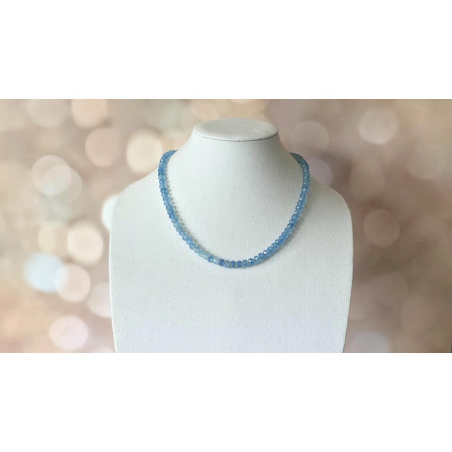 Aquamarine Faceted Beaded Necklace With 14k Gold Clasp For Sale - Image 4 of 8