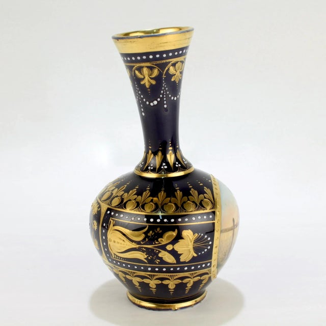 Signed Antique Royal Vienna Style Porcelain Gilt & Hand Painted Cobalt Blue Vase For Sale - Image 4 of 13