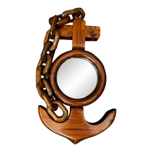 Nautical Folk Art Hand-Carved MCM Wooden Anchor and Chain Mirror