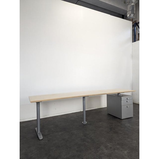 Large Vintage Blonde Desk For Sale - Image 3 of 8