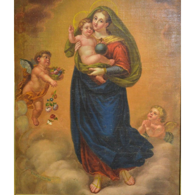 Agostino Cottolengo, Madonna with Child and Angels, Oil Painting on Canvas, Early 1800s For Sale - Image 15 of 15