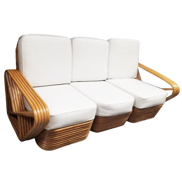 Wood 1940s Restored Rattan Five Strand Square Pretzel Sofa & Lounge Chair, 2 Pieces For Sale - Image 7 of 11