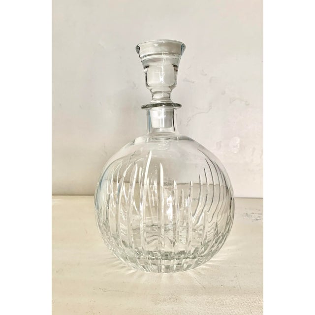 Glass Vintage Modern Round Clear Crystal Hand Cut Wine / Cognac Decanter For Sale - Image 7 of 7