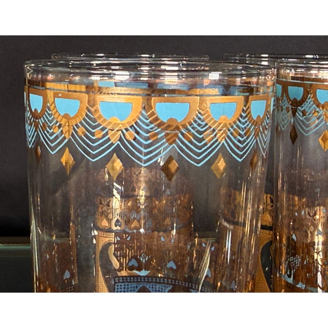 1960s Culver Saratoga Highball Glasses in Turquoise and 22k Gold - Set of 6 For Sale - Image 5 of 8