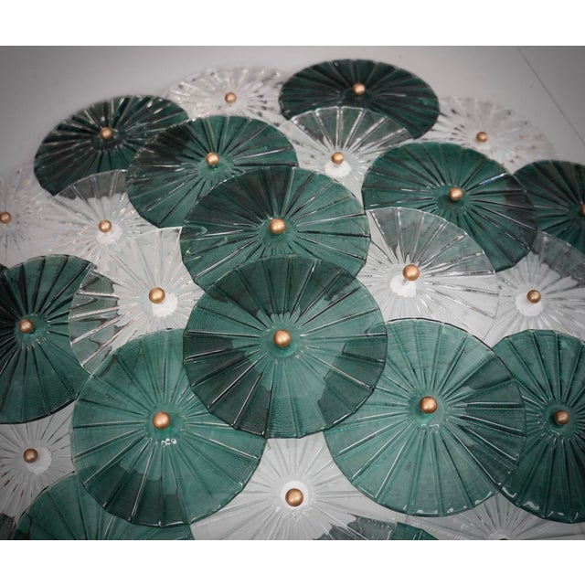 Art Deco Murano Glass Transparent and Green Chandelier, 2000 For Sale - Image 4 of 10