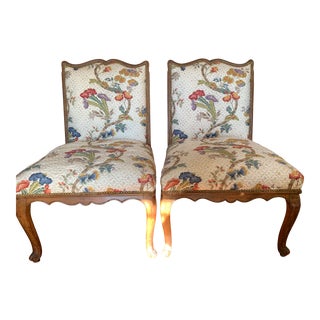 Antique Designer Fabric Upholstered Side Chairs - a Pair For Sale