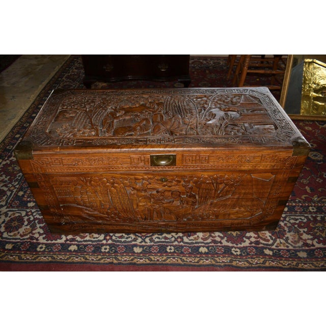Antique Chinese Carved Camphor Chest Trunk For Sale - Image 12 of 13