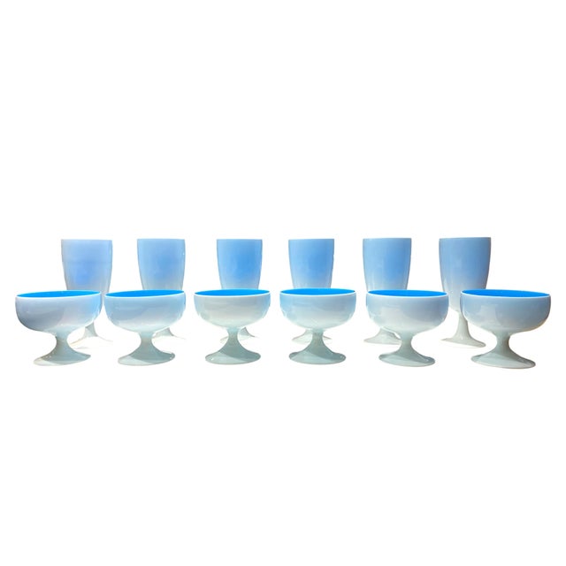 Carlo Moretti Italian cased stemware set of 12 vintage goblets and compotes designed by Carlo Moretti in the 1960s. This...
