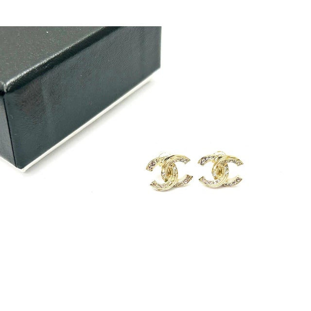 Contemporary Chanel Gold Pink Crystal Overlapped Piercing Earrings - 2 Pieces For Sale - Image 3 of 4