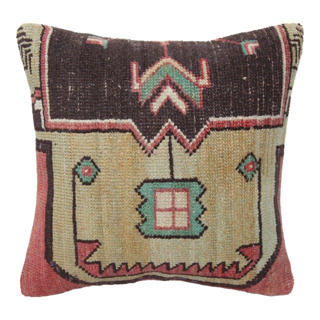 One of a Kind Handwoven Rug Pillow Cushion Cover -16'' X 16'' For Sale