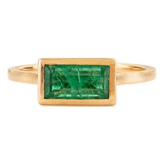 Early 21st Century 8x4 Mm Deep Green Emerald Ring in 14k Gold Size 6.5 For Sale