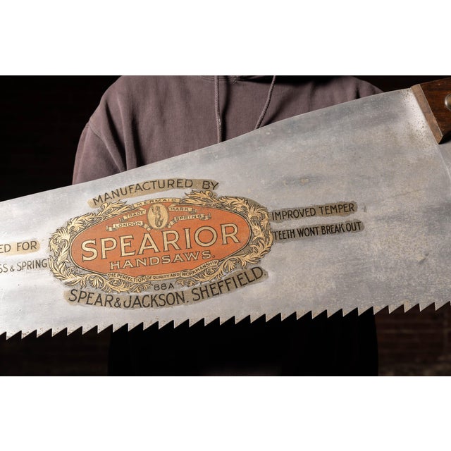 Wood Circa 1920 Spear & Jackson “Spearior” Handsaws Oversized Trade Sign For Sale - Image 7 of 9