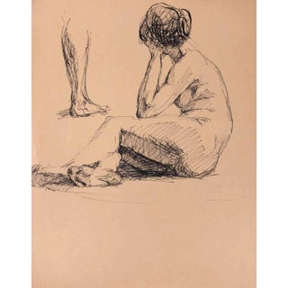 Unknown, Nude of Woman, Original Pen Drawing, Mid-20th Century For Sale