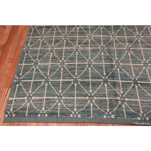 Grey Blue Allover Geometric Room Size Modern Rug For Sale In New York - Image 6 of 7