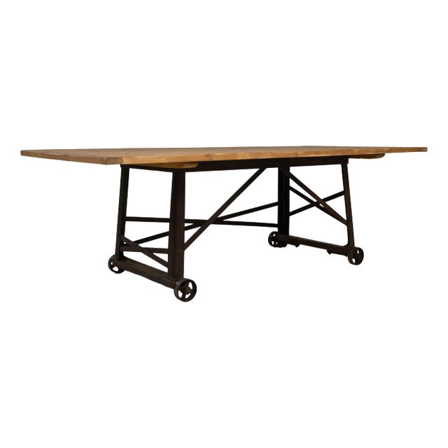 1900s French Industrial Table On Wheels For Sale