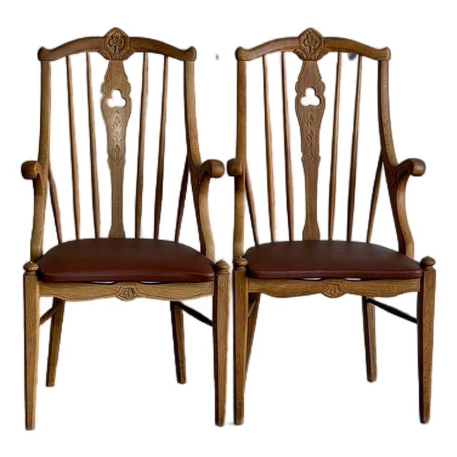 Oak Wood Armchairs Sculptural Accent Chairs Denmark Set of 2 1960s For Sale