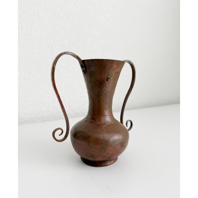 Antique Arts & Crafts Copper Vase With Scrolled Handles For Sale - Image 4 of 8