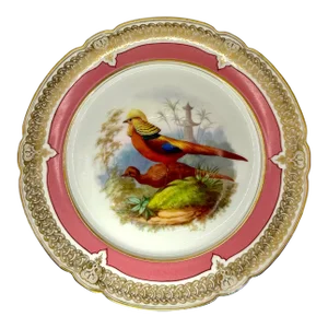 Antique Pink Paris Porcelain Birds of Paradise Compote/Cake Stand