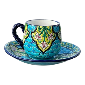 Antique Longwy Cup and Saucer in a Chinoiserie Design- 2 Pieces
