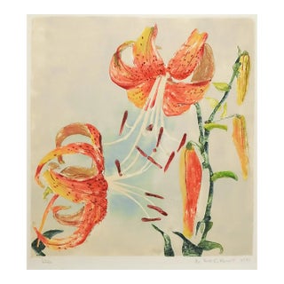 1940 Tiger Lily Colored Woodblock For Sale
