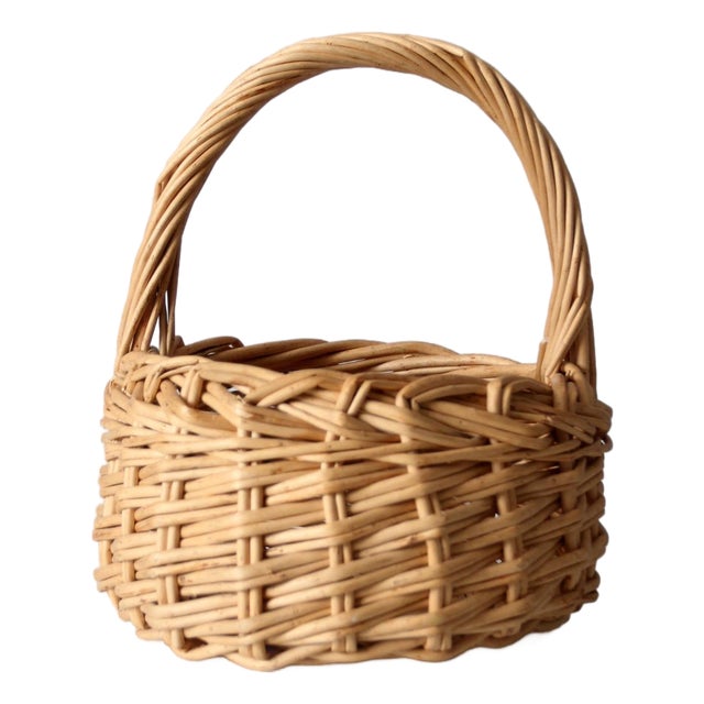 Vintage Wicker Gathering Basket For Sale
