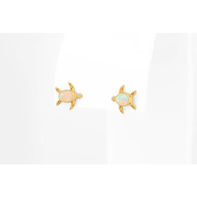 Metal Turtle Earrings Studs With Opals in 14k Gold, A Pair For Sale - Image 7 of 7