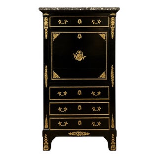 Drop-Front Secretaire Desk in Black Lacquered Wood and Gilt Bronze Mounts For Sale