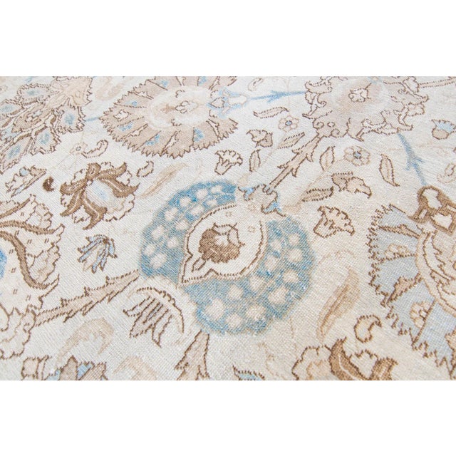 1940s Vintage Large Allover Botanical Beige Cream Blue Hand-Knotted Rug - 9’6” X 13’1” For Sale - Image 9 of 10