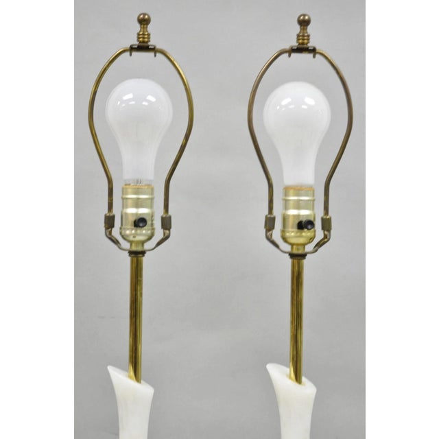 Green Vintage Italian Mid Century Modern 2 Tone Alabaster Green White Table Lamp Pair For Sale - Image 8 of 18