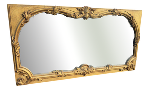 Large Antique English Gilt Ornate Framed Overmantle Mirror, 1800s
