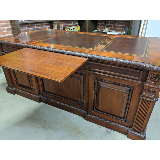 Mahogany & Leather Hekman Executive Desk With Detailed Carving Chairish