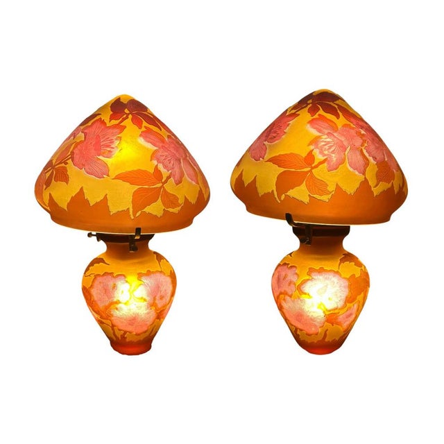 Art Nouveau Crystal Lamps by Emile Gallé, Set of 2, in Flawless conditions. Designed 1890 to 1919 This piece has an...