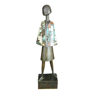 Early 20th Century French Art Deco Enameled Cloisonne Bronze Figurative Female Sculpture For Sale