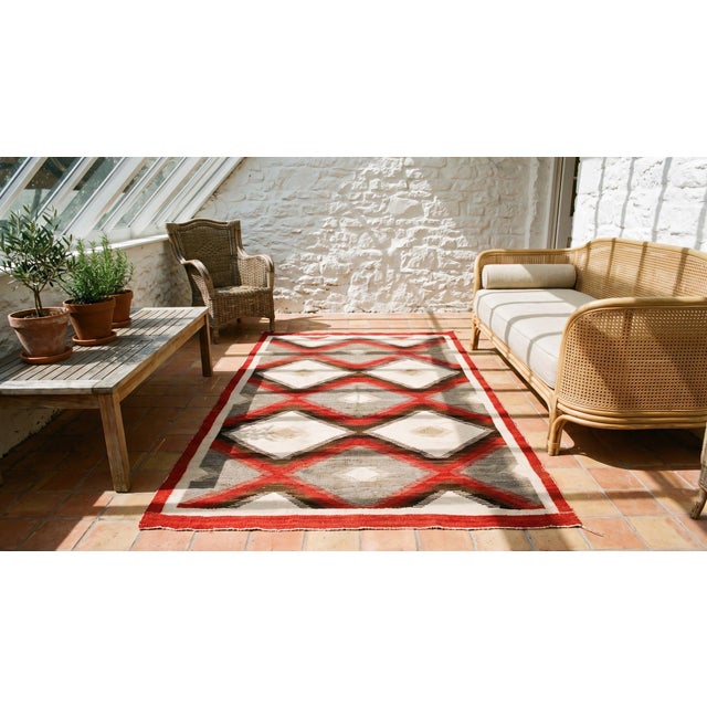 Red 1920s Red Gray Black Tribal Diamond Pattern Flatwoven Antique Native American Navajo Rug 3' X 5' 6" Carpet For Sale - Image 8 of 8