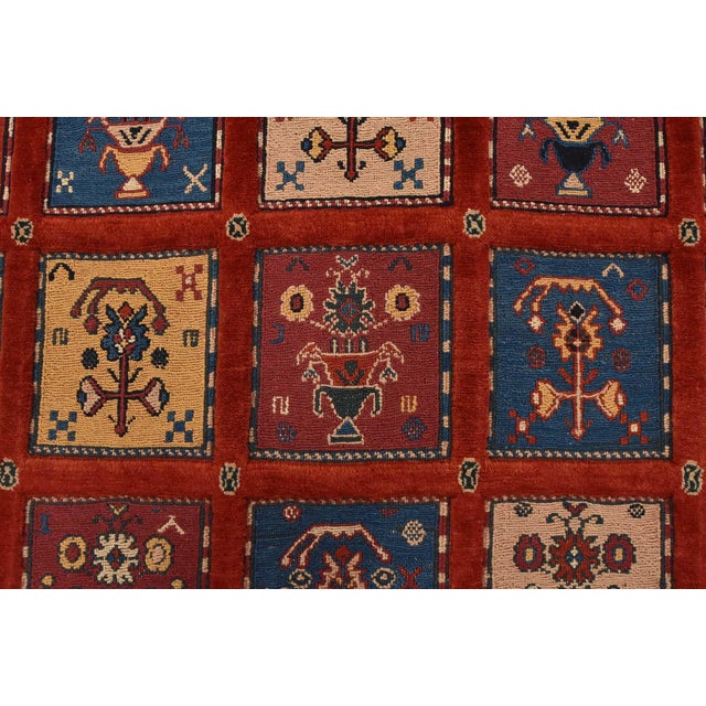 Textile Gabbeh Rug 5′ X 6’4” Red Wool Vintage Tribal Hand-Knotted Oriental Carpet For Sale - Image 7 of 14
